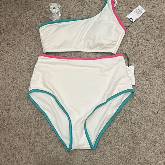 Shade & Shore Size M One Shoulder High Waist Bikini Set White Swimsuit NWT - Picture 1 of 10